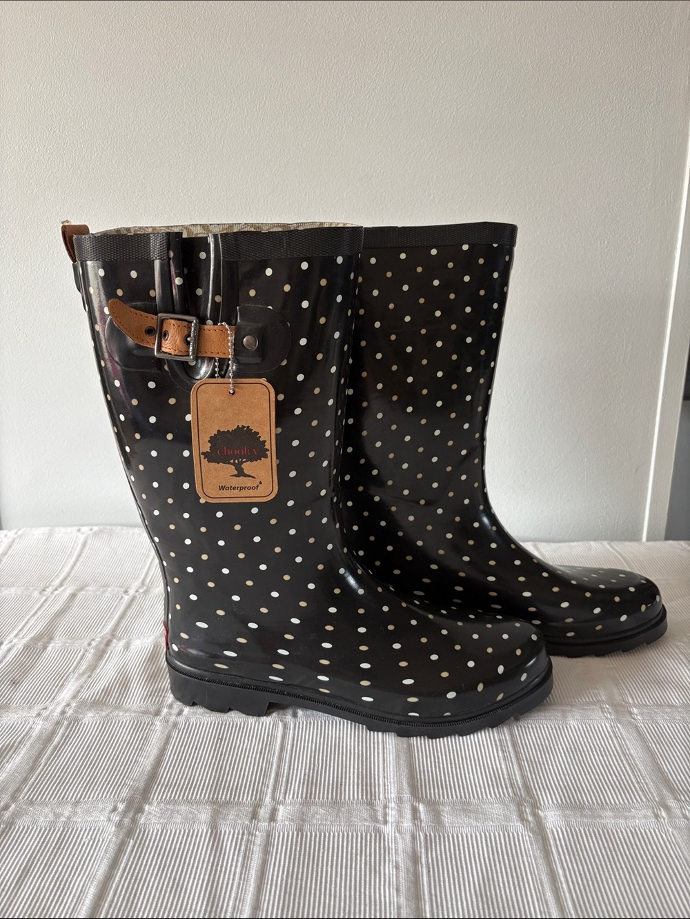 Chooka Waterproof Rain Polka Dot Boots Size 10